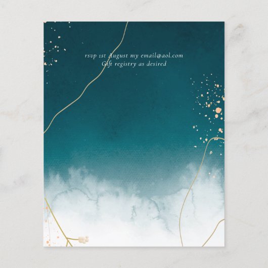 予算ティール(緑がかった色)金ゴールド抽象芸術結婚式の招待 (裏面)