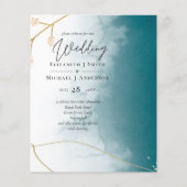 予算ティール（緑がかった色）金ゴールド抽象芸術結婚式の招待 (正面)