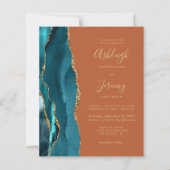 予算ティール（緑がかった色）金ゴールド錆QRコード結婚式招待状 (正面)