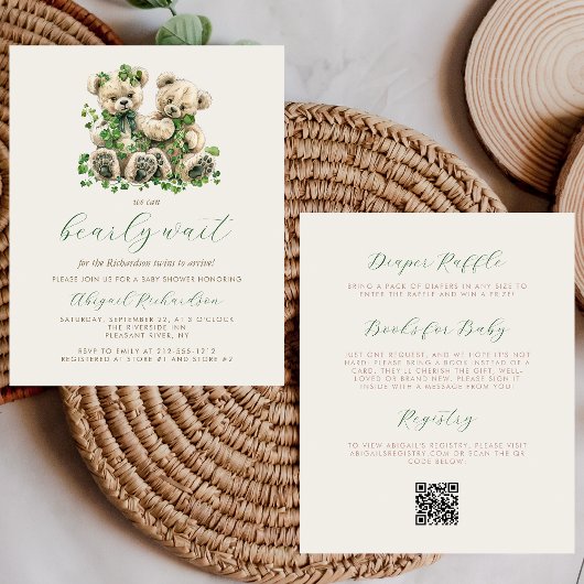 予算テディベアーグリーン双子QRコードベビーシャワー