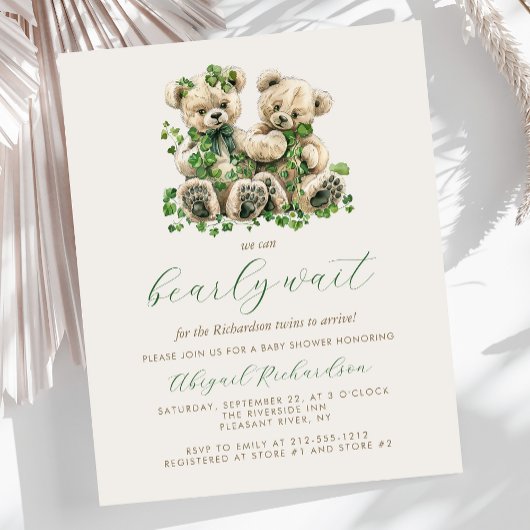 予算テディベアーズグリーンアイビーツインズベビーシャワー