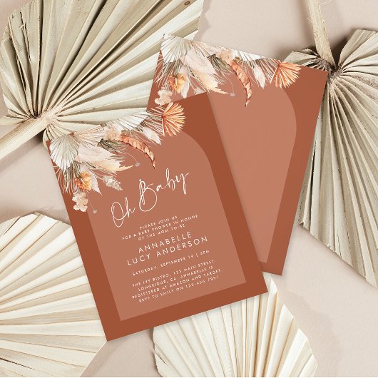 予算テラコッタの葉の赤ちゃんシャワーの招待状 チラシ