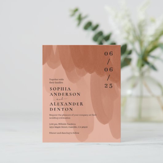 予算テラコッタフォトQRウェブサイトの結婚式の招待 (スタンド正面)