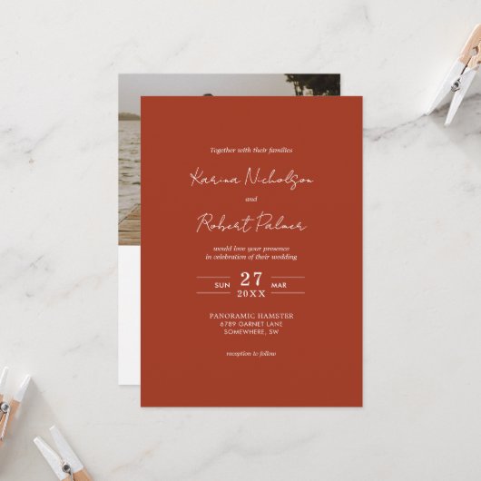 予算テラコッタフォトQRコードRSVP 結婚's 招待状 (正面/裏面インサイチュ)