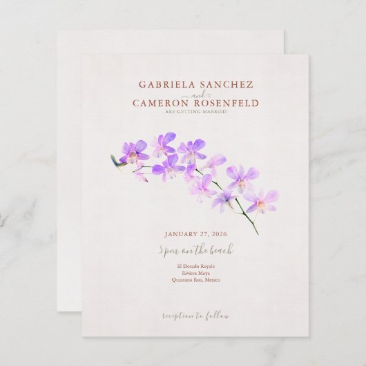 予算テラコッタフローラQRコードウェディング招待 (正面/裏面)