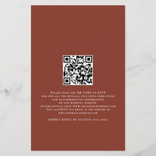 予算テラコッタ花模様スクリプト結婚式の招待 (裏面)