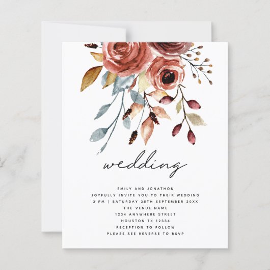 予算テラコッタ花模様QRコードウェディング招待 (正面)