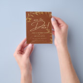 予算テラコッタ金ゴールド結婚式の日付を保存 チラシ (手)