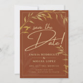 予算テラコッタ金ゴールド結婚式の日付を保存 招待状 (正面)