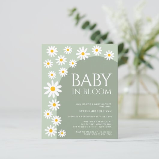 予算デイジーベビーイン開花ベビーシャワー招待状 (スタンド正面)