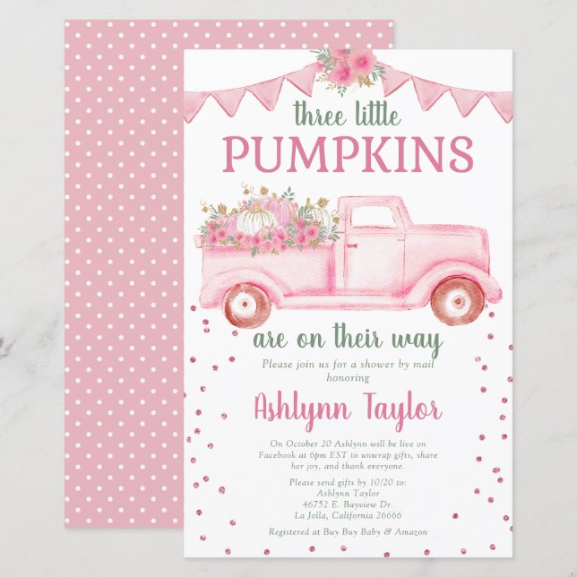 予算トリプレットピンク小さなかぼちゃによるメールシャワー (正面/裏面)