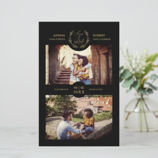 予算トレンディーブランチ黒パーソナライズされた2枚の写真 (スタンド正面)