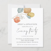 予算トレンディー葉の結婚夕べパーティー招待状 (正面)