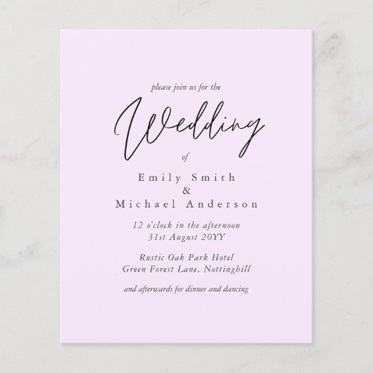 予算トレンドカラーピンクの結婚式の招待 (正面)