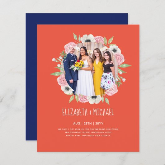 予算トレンド写真ウェディングレセプション招待状 (正面/裏面)