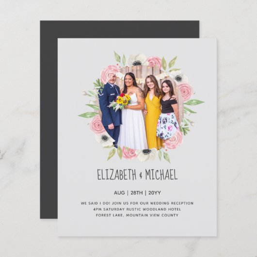 予算トレンド写真ウェディングレセプション招待状 (正面/裏面)