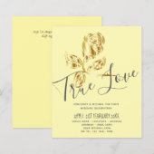 予算トレンド真の愛の金ゴールドバラ結婚式の招待 (正面/裏面)