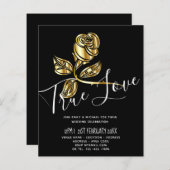 予算トレンド真の愛の金ゴールドバラ結婚式の招待 (正面/裏面)