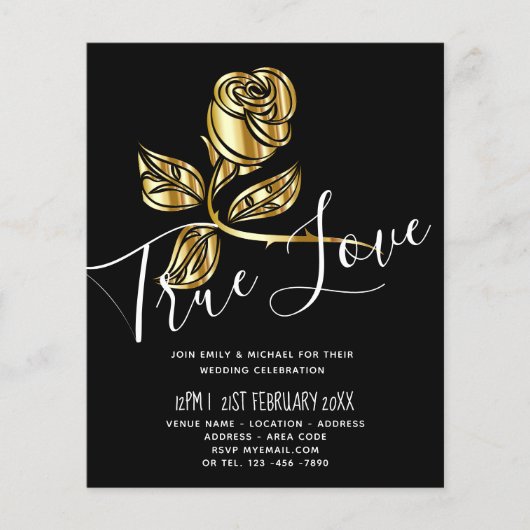 予算トレンド真の愛の金ゴールドバラ結婚式の招待 (正面)