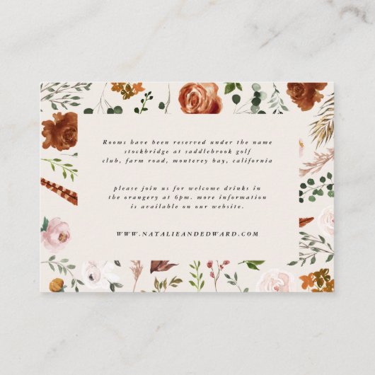 予算ナチュラルスタング錆フローラエレガントな結婚式 エンクロージャーカード (裏面)