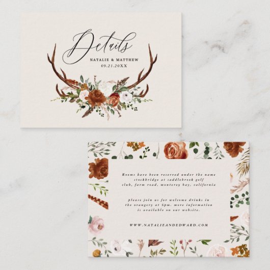 予算ナチュラルスタング錆フローラエレガントな結婚式 エンクロージャーカード (正面/裏面)