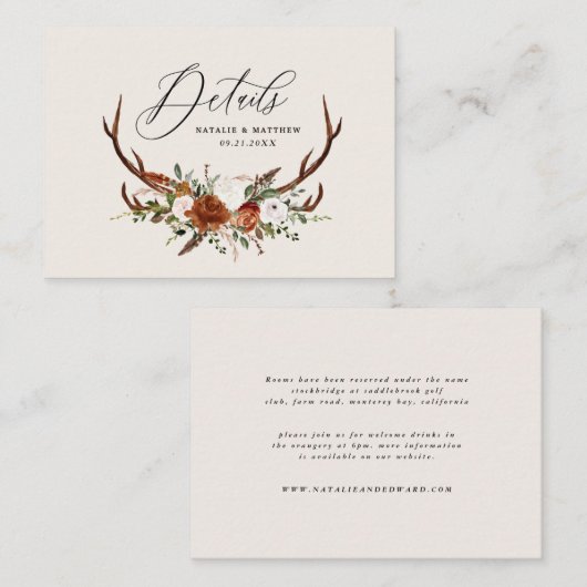 予算ナチュラルスタング錆フローラエレガントな結婚式 エンクロージャーカード (正面/裏面)