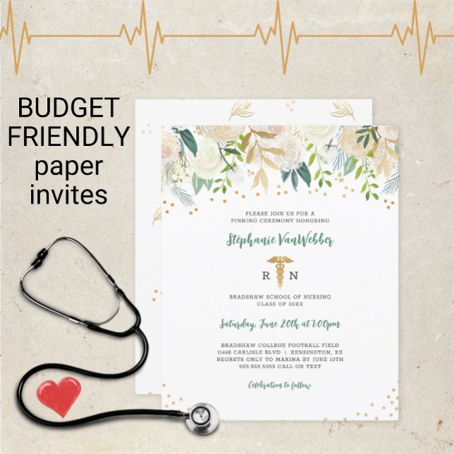 予算ナースピン留め卒業ホワイト金ゴールドフローラ (クリエイターアップロード済み)