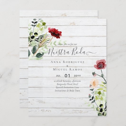 予算ヌエストラBODAブルゴーニュWildflowers招待状 (正面/裏面)