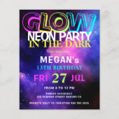 予算ネオングロー10代の誕生日パーティーの招待 (正面)