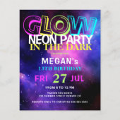 予算ネオングロー10代の誕生日パーティーの招待 チラシ (正面)
