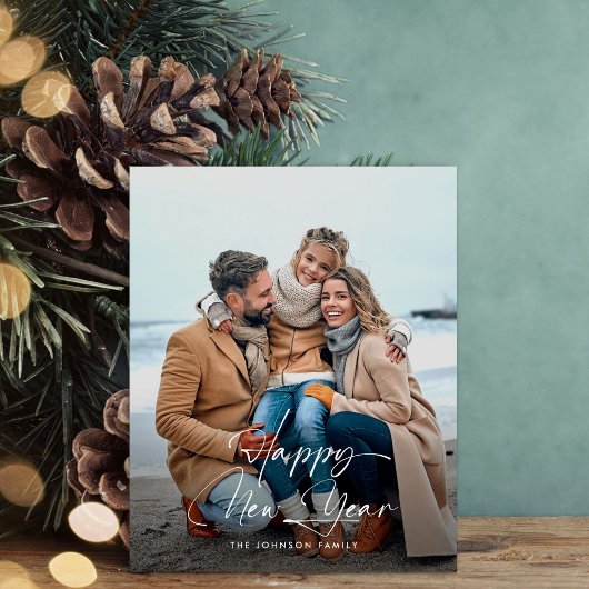 予算ハッピーニューイヤーエレガントスクリプトフォトカード チラシ