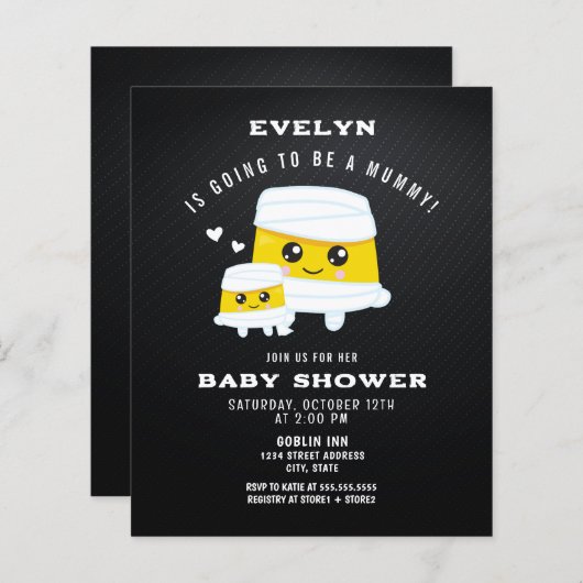 予算ハロウィーンの赤ちゃんシャワーをするママ (正面/裏面)