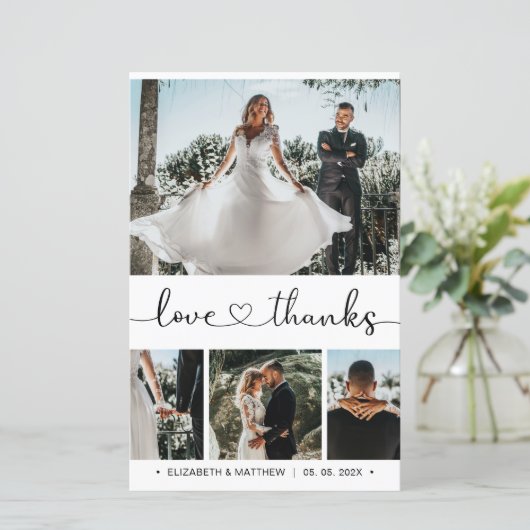 予算ハートスクリプト結婚写真のサンキューカード (スタンド正面)