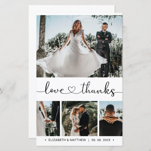 予算ハートスクリプト結婚写真のサンキューカード (正面/裏面)