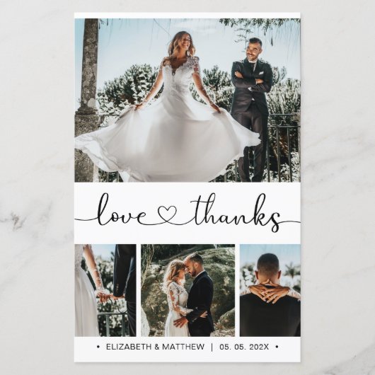 予算ハートスクリプト結婚写真のサンキューカード (正面)