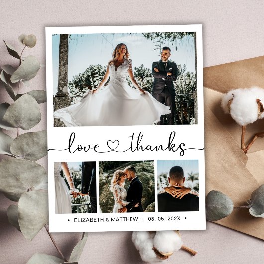 予算ハートスクリプト結婚写真のサンキューカード