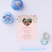 予算ハートフォトピンクフローラ結婚式招待状 チラシ (シングル)