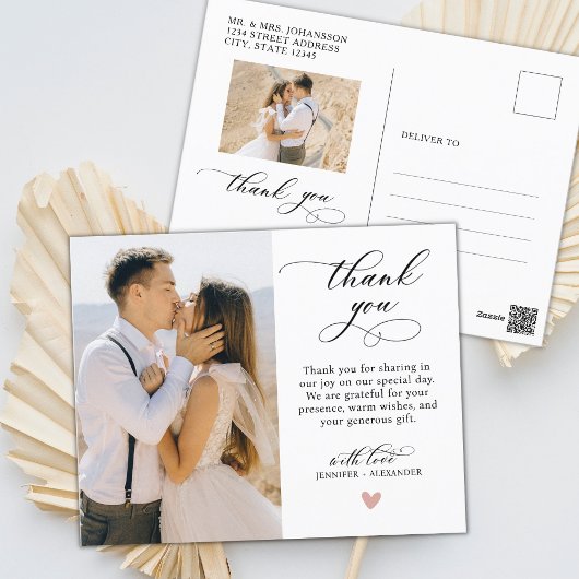 予算ハート写真結婚のThank You Script ポストカード