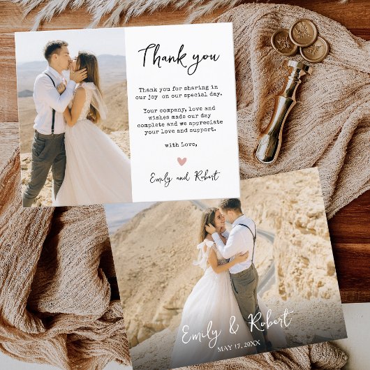 予算ハート結婚のThank You Script Photo Card