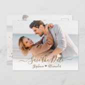 予算ハート金ゴールド書道の写真の保存日付 案内ポストカード (正面/裏面)