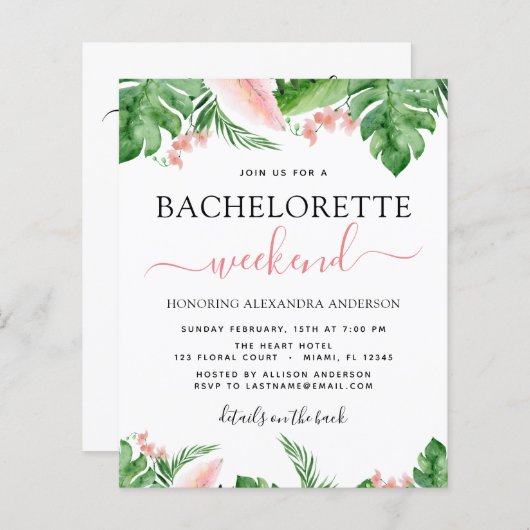 予算バチェロレッテ週末の旅程トロピカル (正面/裏面)