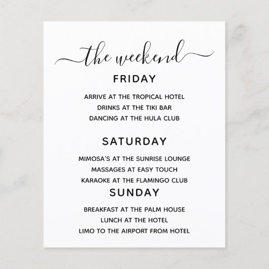 予算バチェロレッテ週末の旅程トロピカル (裏面)