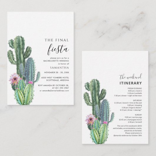 予算バチェロレッテ週末招待状と旅程 ノートカード (正面/裏面)