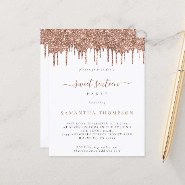 予算バラグリッタードリップススウィート16招待状 (正面/裏面インサイチュ)