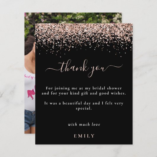 予算バラグリッター写真ブライダルシャワーありがとう (正面/裏面)