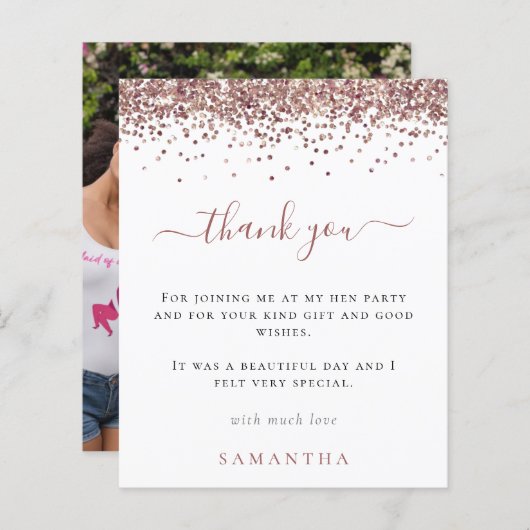 予算バラグリッター写真Henパーティーありがとう (正面/裏面)