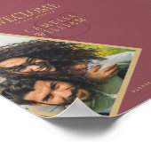 予算バラピンク結婚金ゴールドの写真ウェルカムサイン ポスター (角)