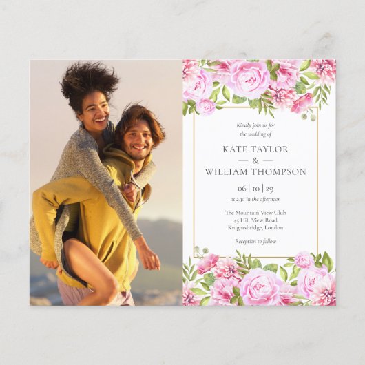 予算バラフローラ写真結婚式招待状 (正面)