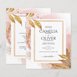 予算バラ葉金ゴールド結婚式の招待QRコード