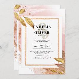予算バラ葉金ゴールド結婚式の招待QRコード 招待状